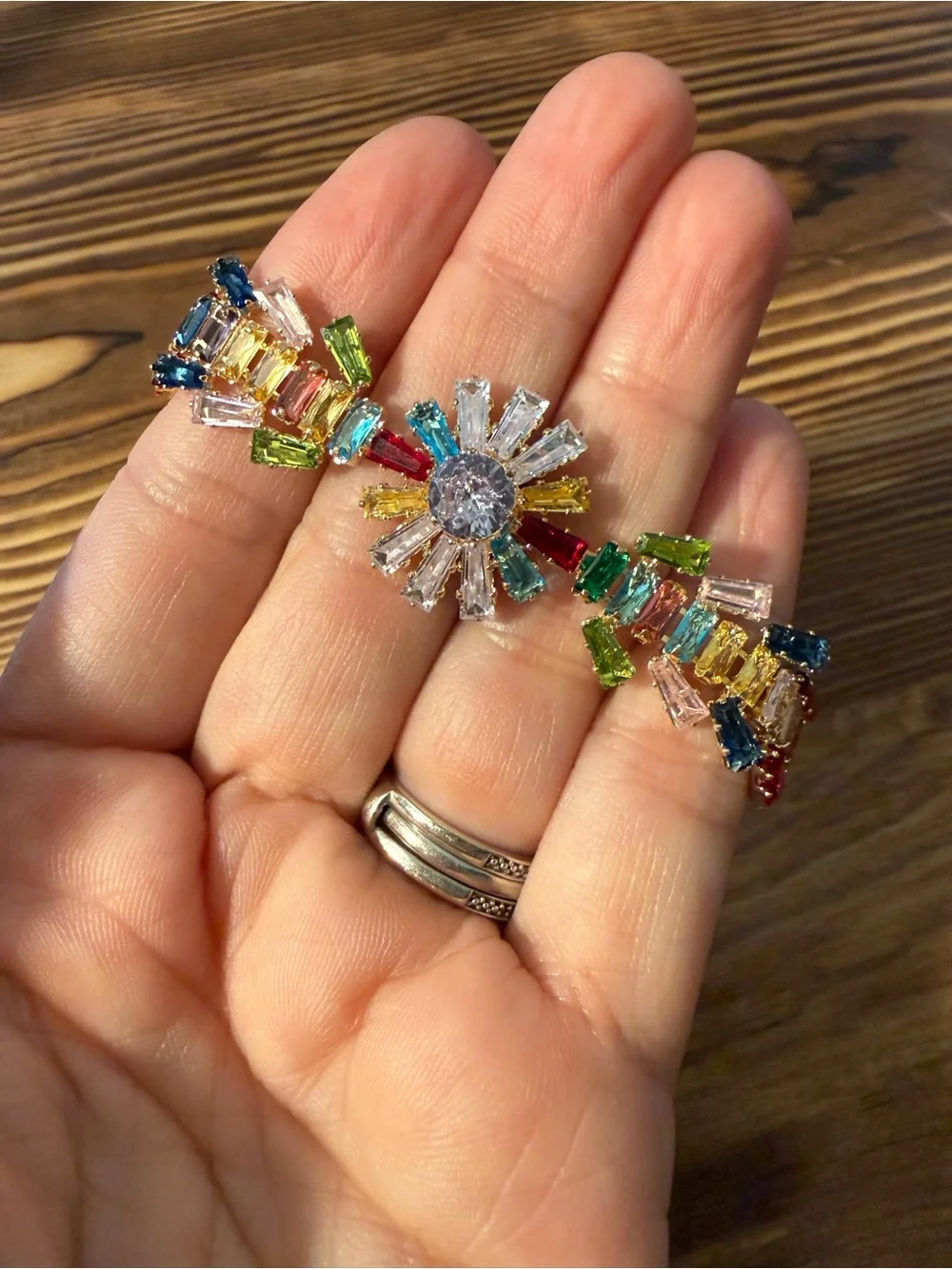 Gold Plated Multicolor Crystal Flower Bracelet - Statement Women Jewelry